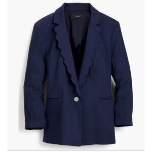 J Crew Womens Linen Scalloped Collar Lapel Blazer Jacket Navy Size 10